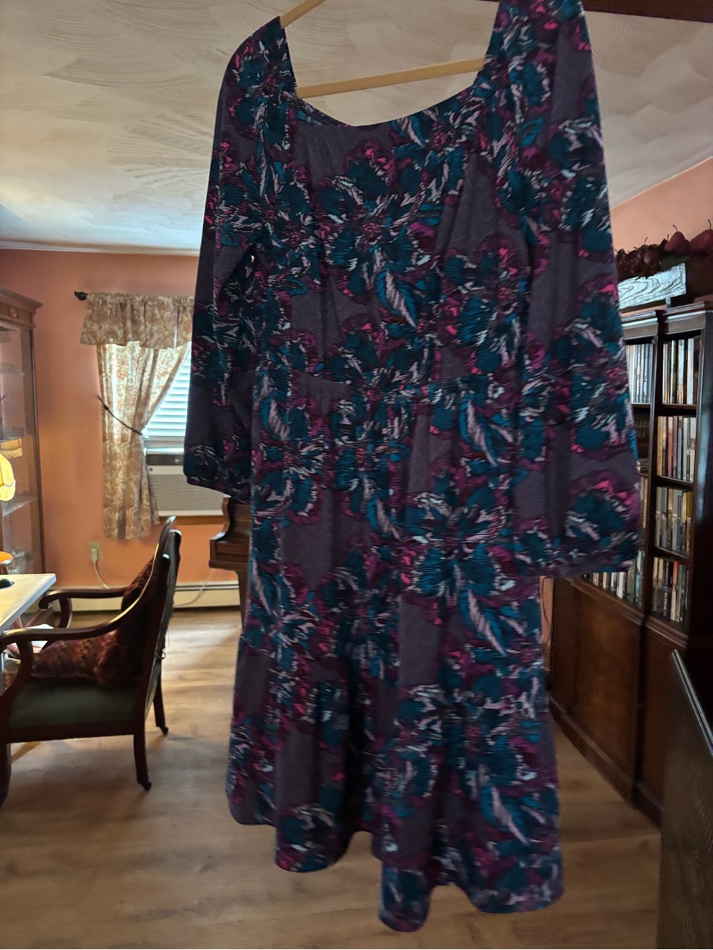 Lane Bryant Purple Floral Long Sleeve Dress with Teal & Magenta Accents
